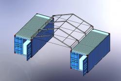 Two Containers with a Marquee Frame Roof as Canopy